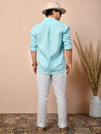 Solid Pastel Aqua Blue Pure Linen Shirt