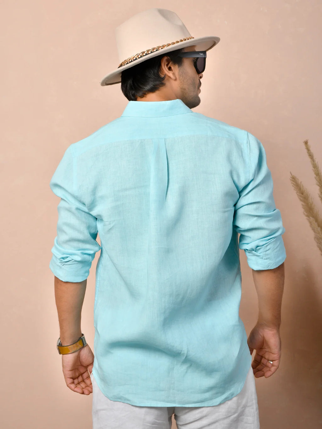 Solid Pastel Aqua Blue Pure Linen Shirt