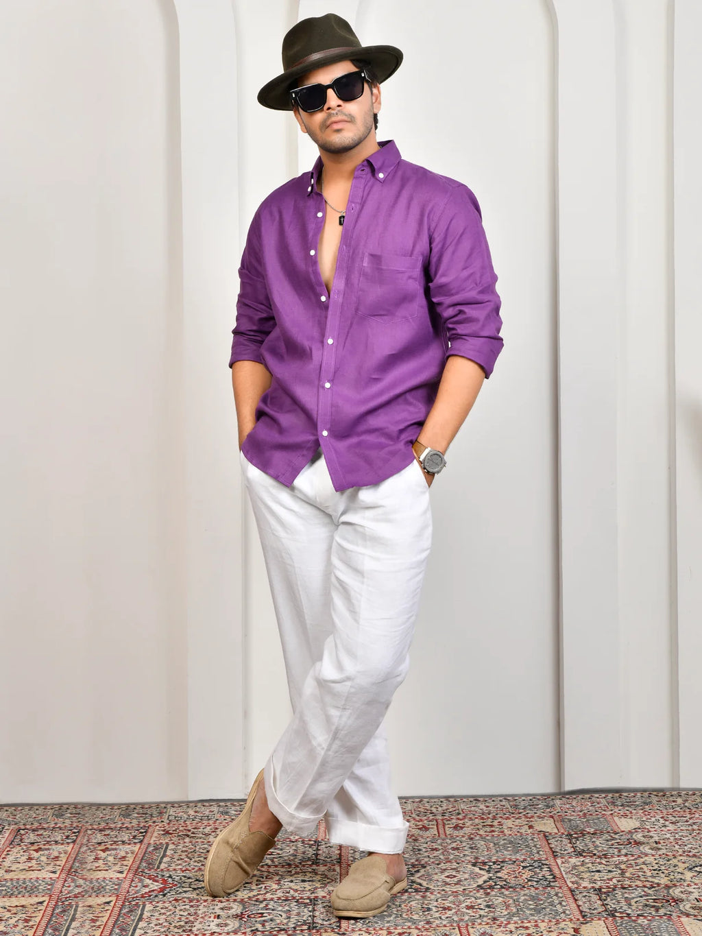 Solid Royal Purple Pure Linen Shirt