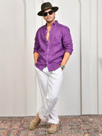 Solid Royal Purple Pure Linen Shirt