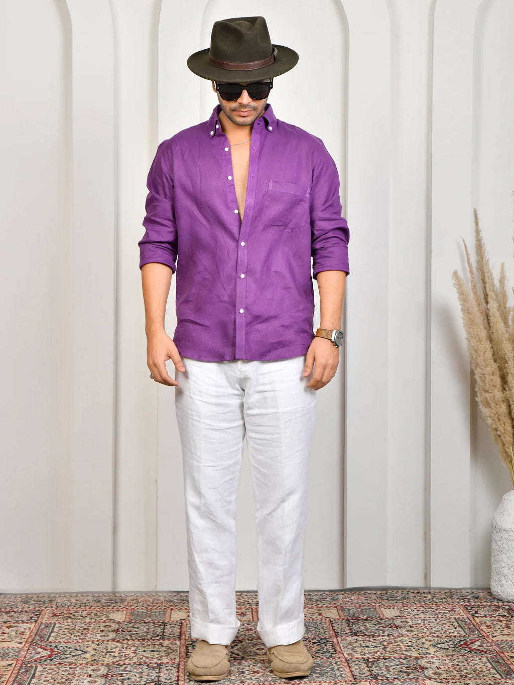 Solid Royal Purple Pure Linen Shirt