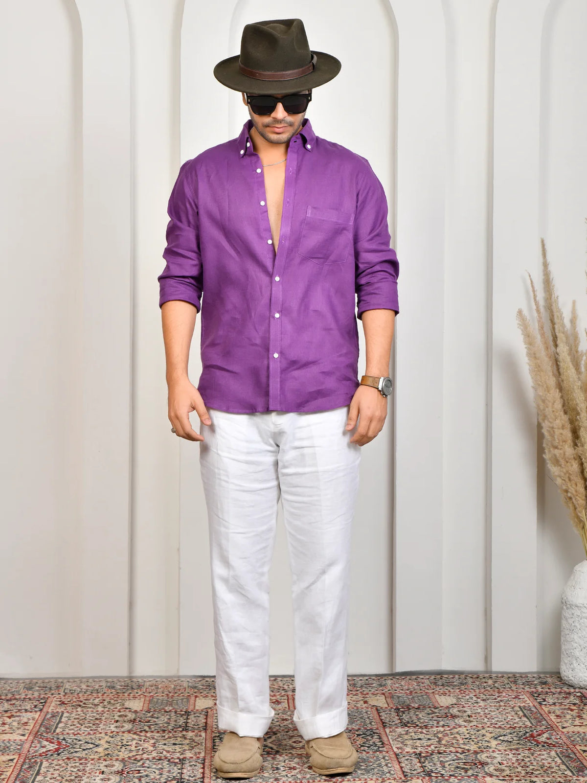 Solid Royal Purple Pure Linen Shirt