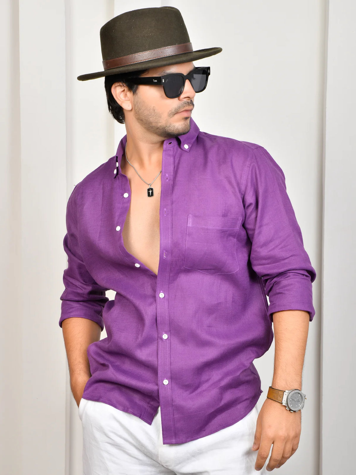 Solid Royal Purple Pure Linen Shirt