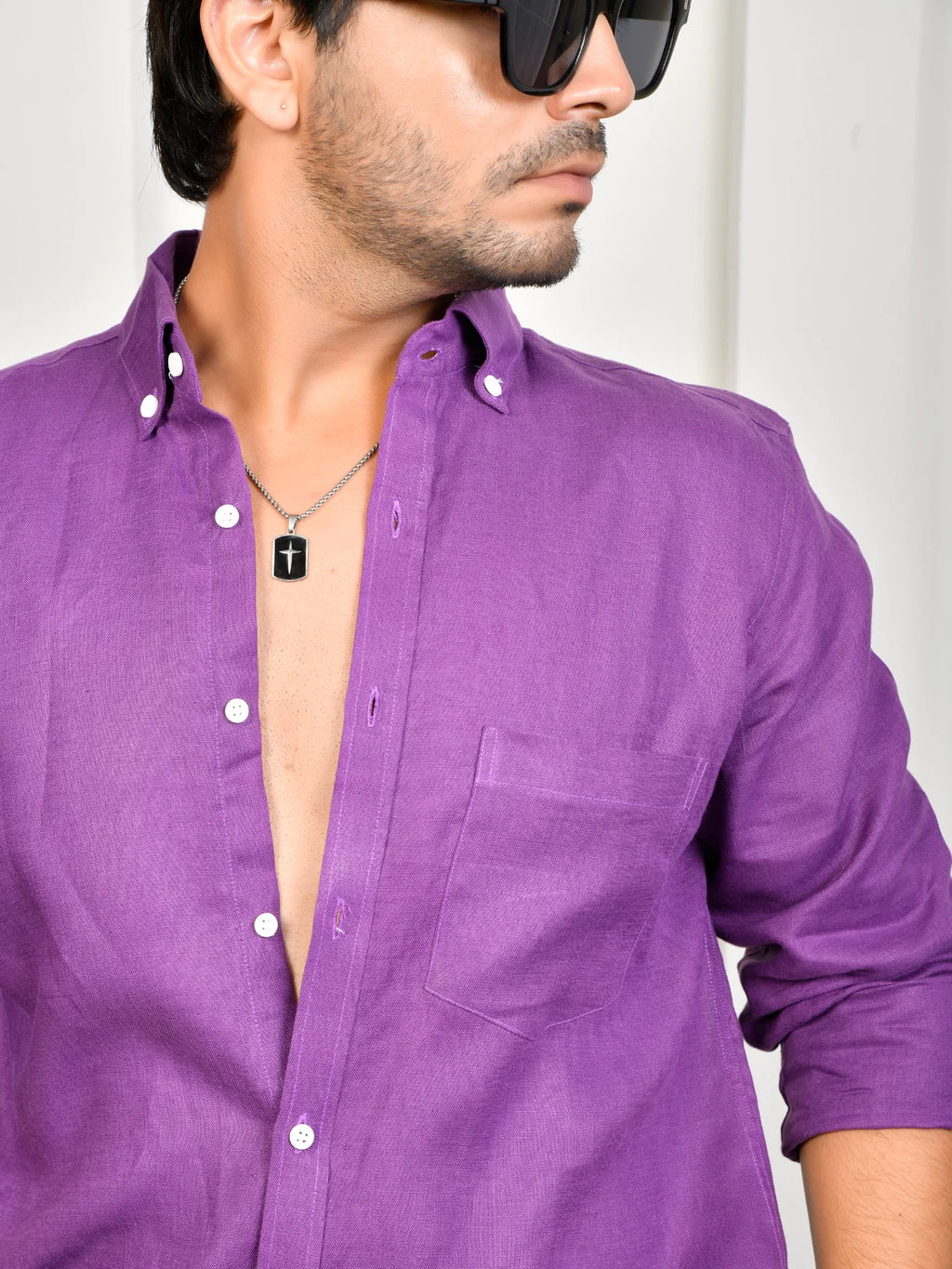 Solid Royal Purple Pure Linen Shirt