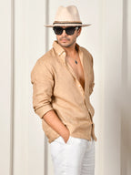 Solid Sand Beige Pure Linen Shirt