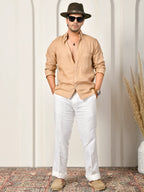Solid Sand Beige Pure Linen Shirt