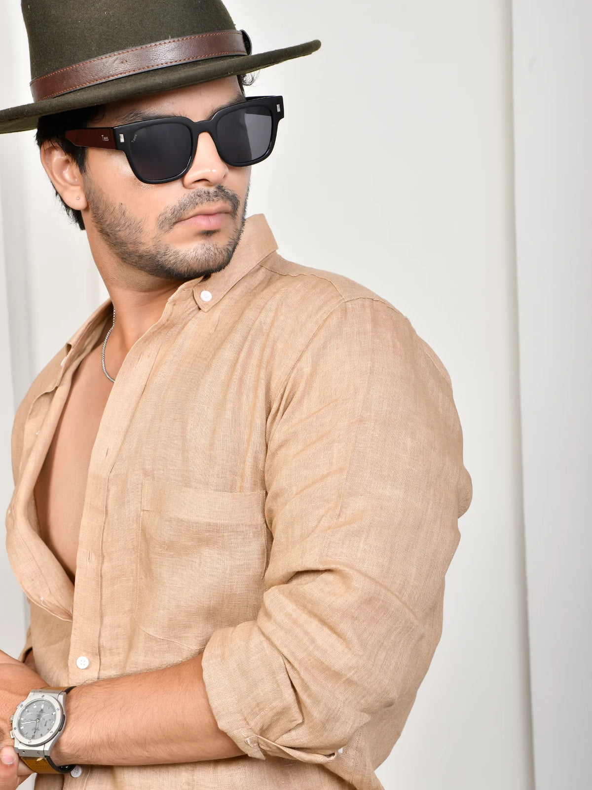 Solid Sand Beige Pure Linen Shirt