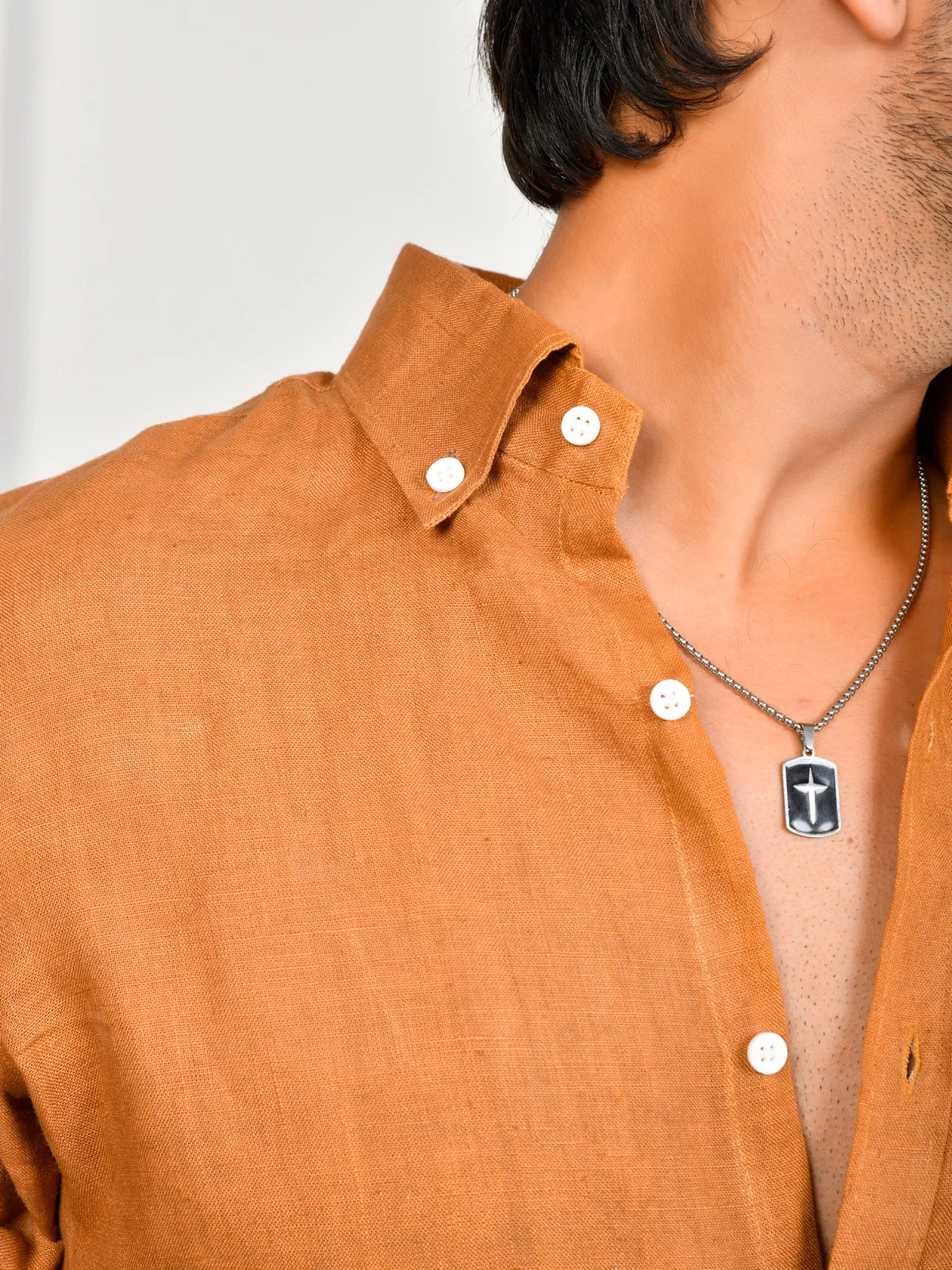 Solid Terracotta Orange Pure Linen Shirt