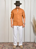 Solid Terracotta Orange Pure Linen Shirt