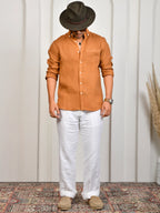 Solid Terracotta Orange Pure Linen Shirt