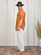 Solid Terracotta Orange Pure Linen Shirt