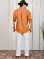 Solid Terracotta Orange Pure Linen Shirt