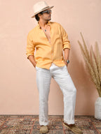 Solid Warm Golden Apricot Pure Linen Shirt