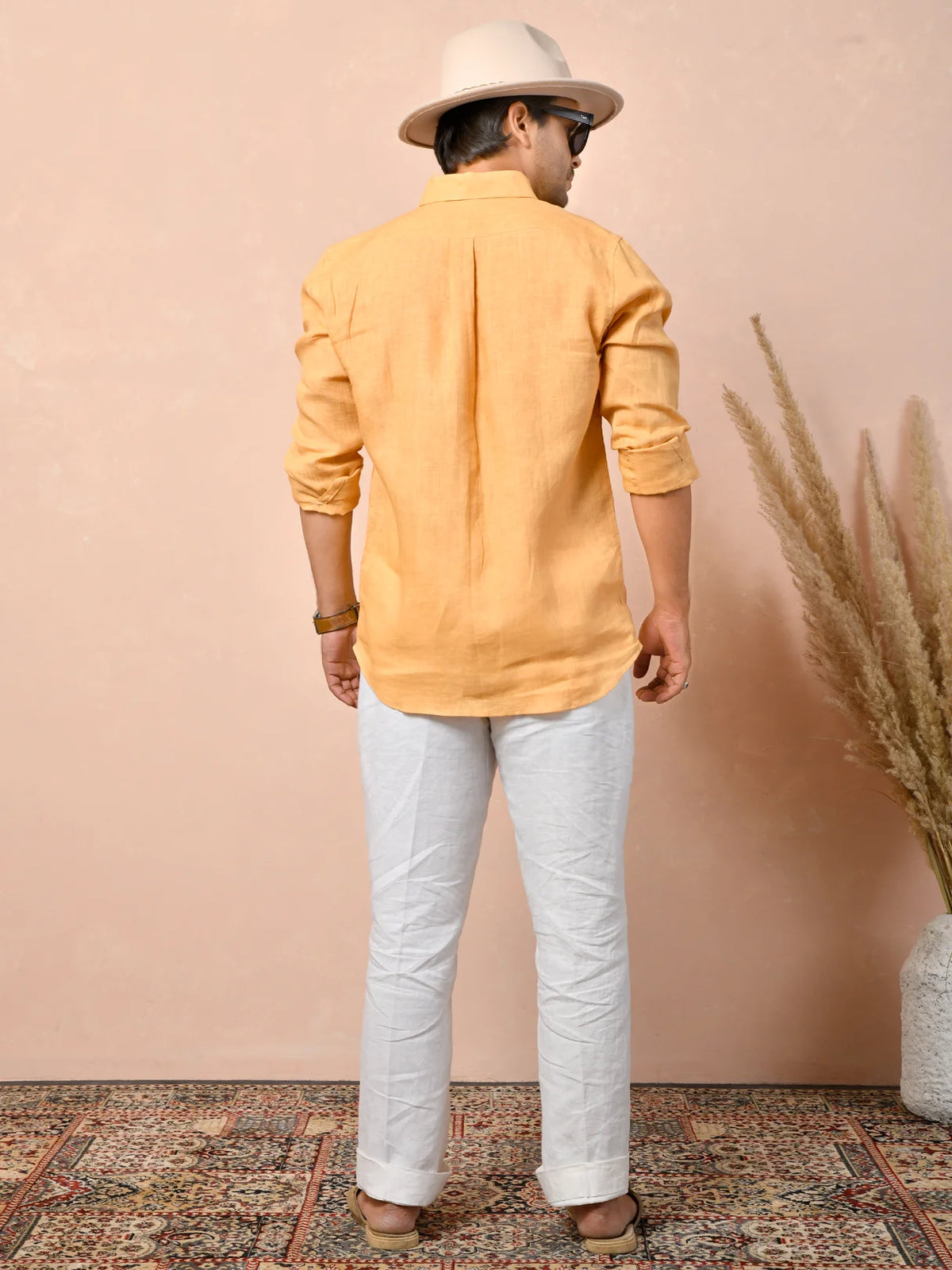 Solid Warm Golden Apricot Pure Linen Shirt