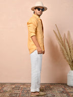 Solid Warm Golden Apricot Pure Linen Shirt