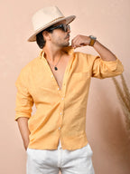 Solid Warm Golden Apricot Pure Linen Shirt