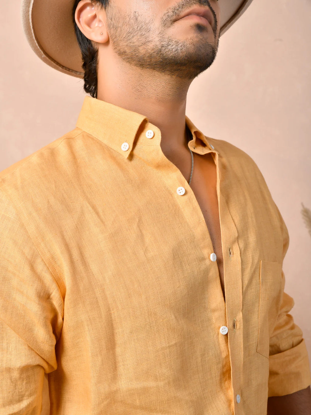 Solid Warm Golden Apricot Pure Linen Shirt