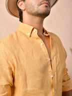 Solid Warm Golden Apricot Pure Linen Shirt