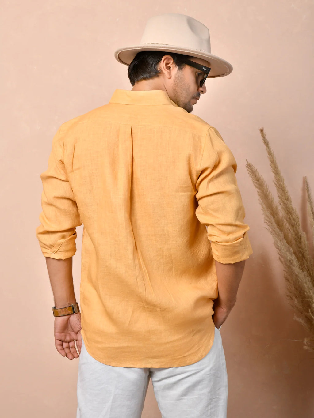 Solid Warm Golden Apricot Pure Linen Shirt