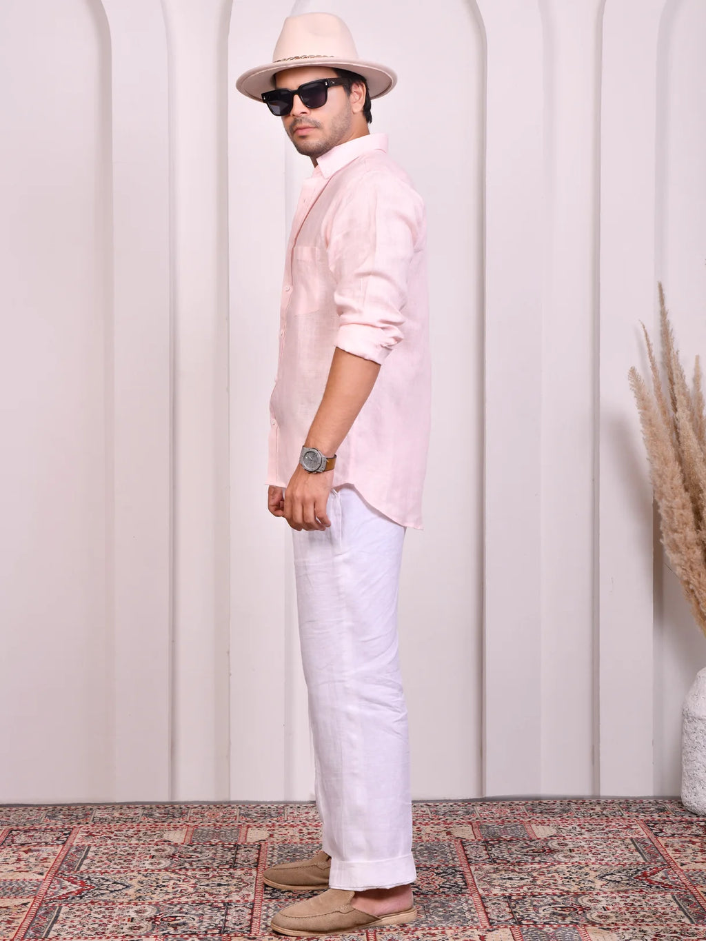 Solid Baby Pink Pure Linen Shirt
