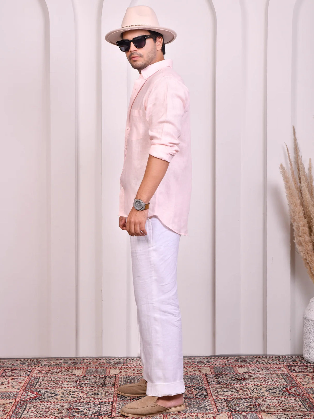 Solid Baby Pink Pure Linen Shirt