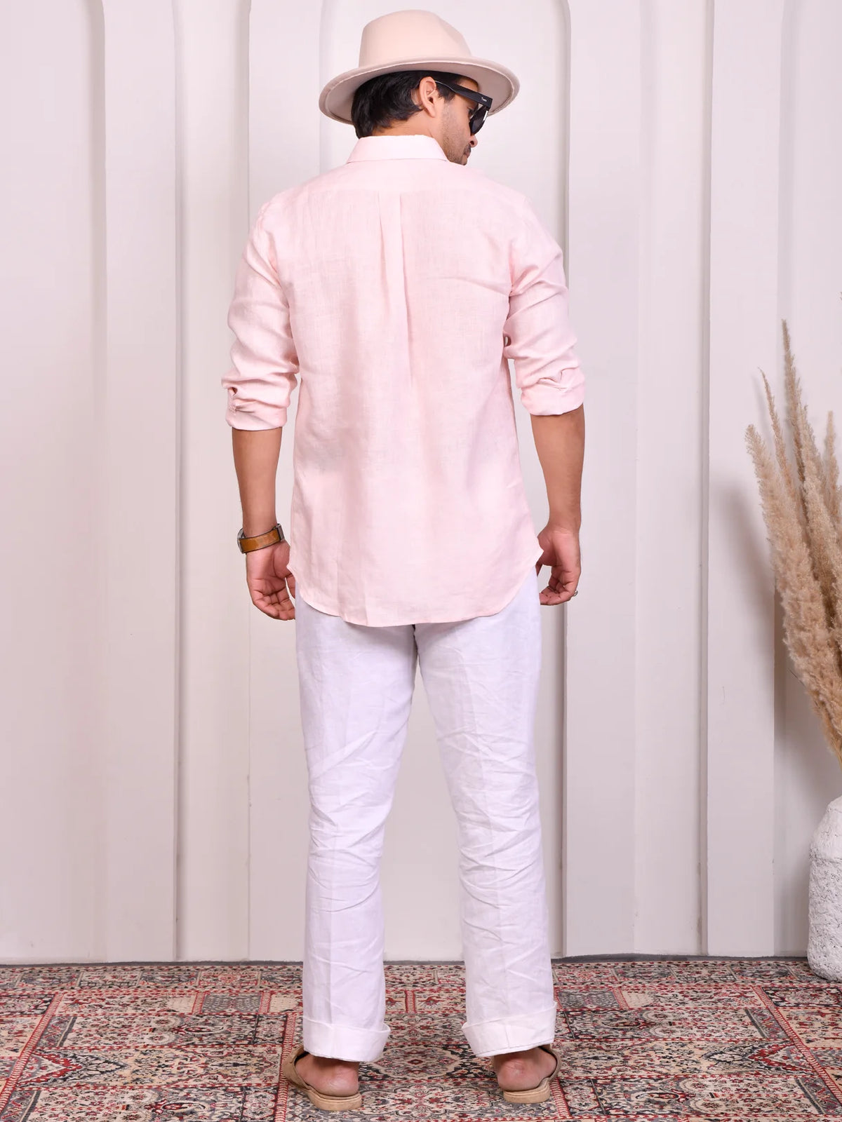 Solid Baby Pink Pure Linen Shirt