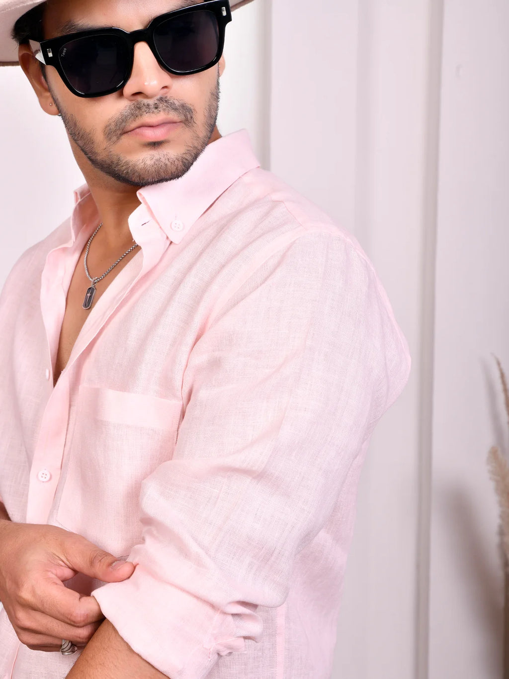 Solid Baby Pink Pure Linen Shirt