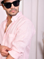 Solid Baby Pink Pure Linen Shirt