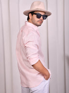 Solid Baby Pink Pure Linen Shirt