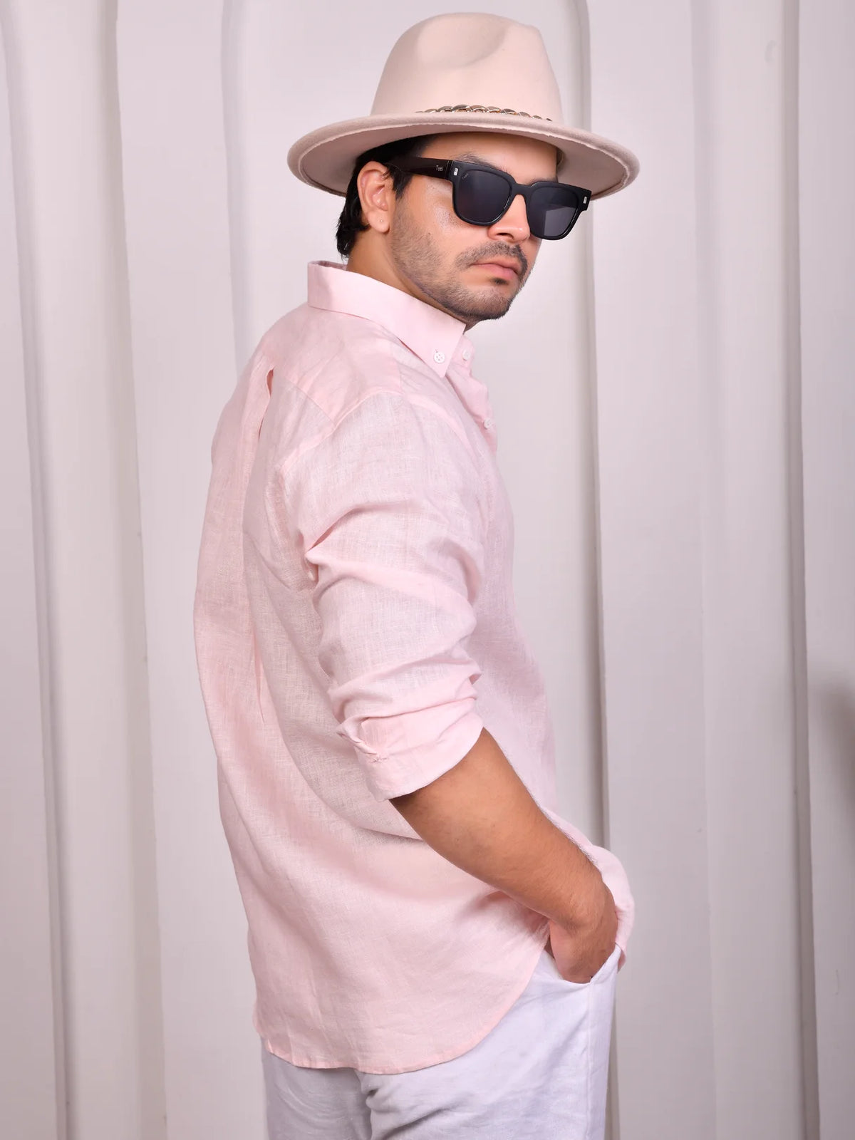 Solid Baby Pink Pure Linen Shirt