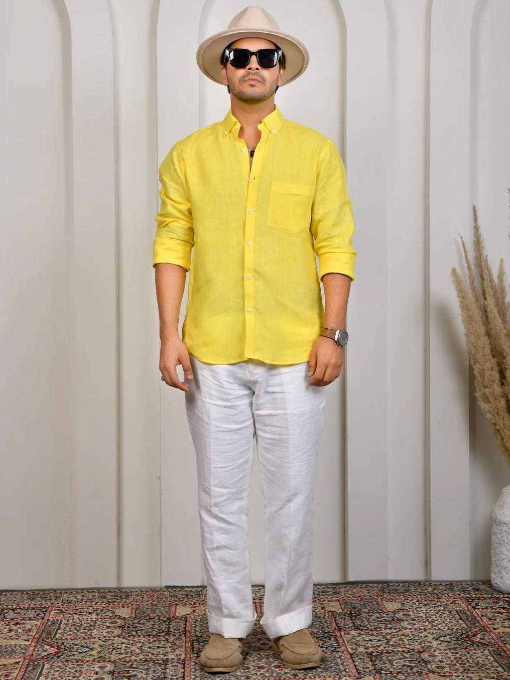 Solid Yellow Pure Linen Shirt