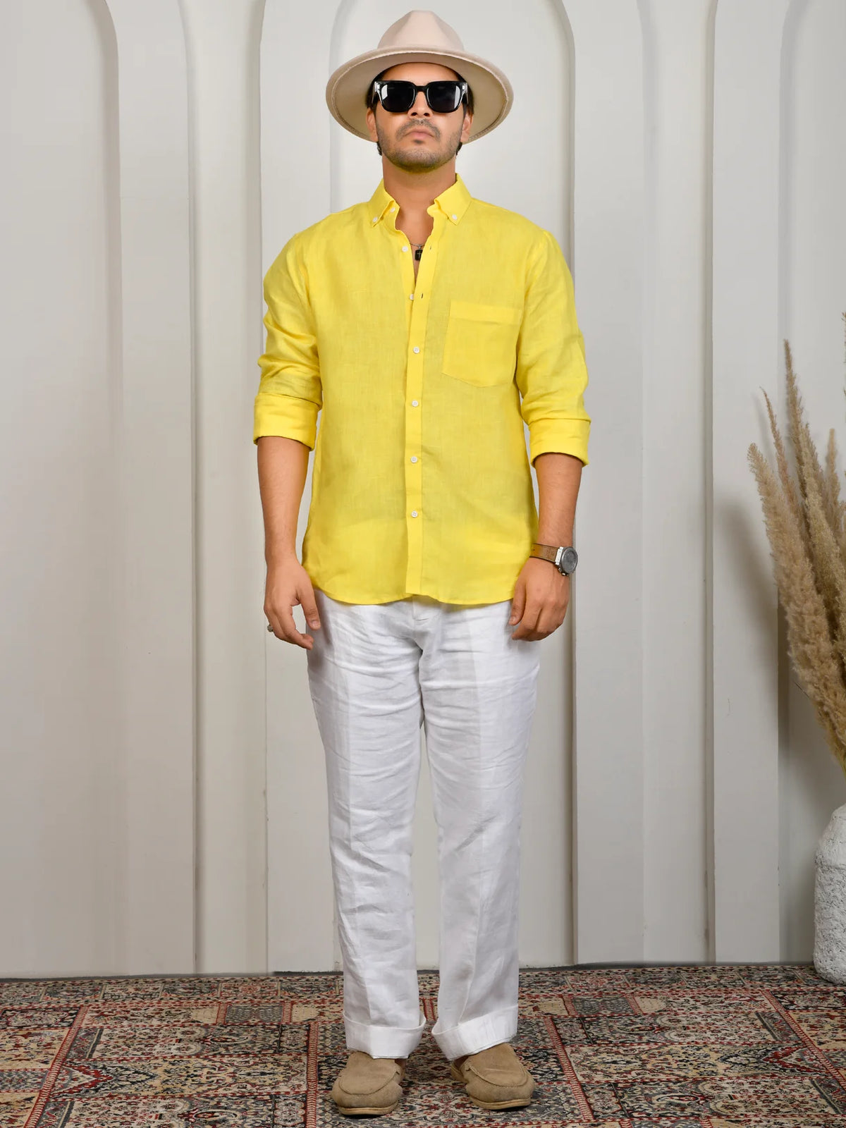 Solid Yellow Pure Linen Shirt