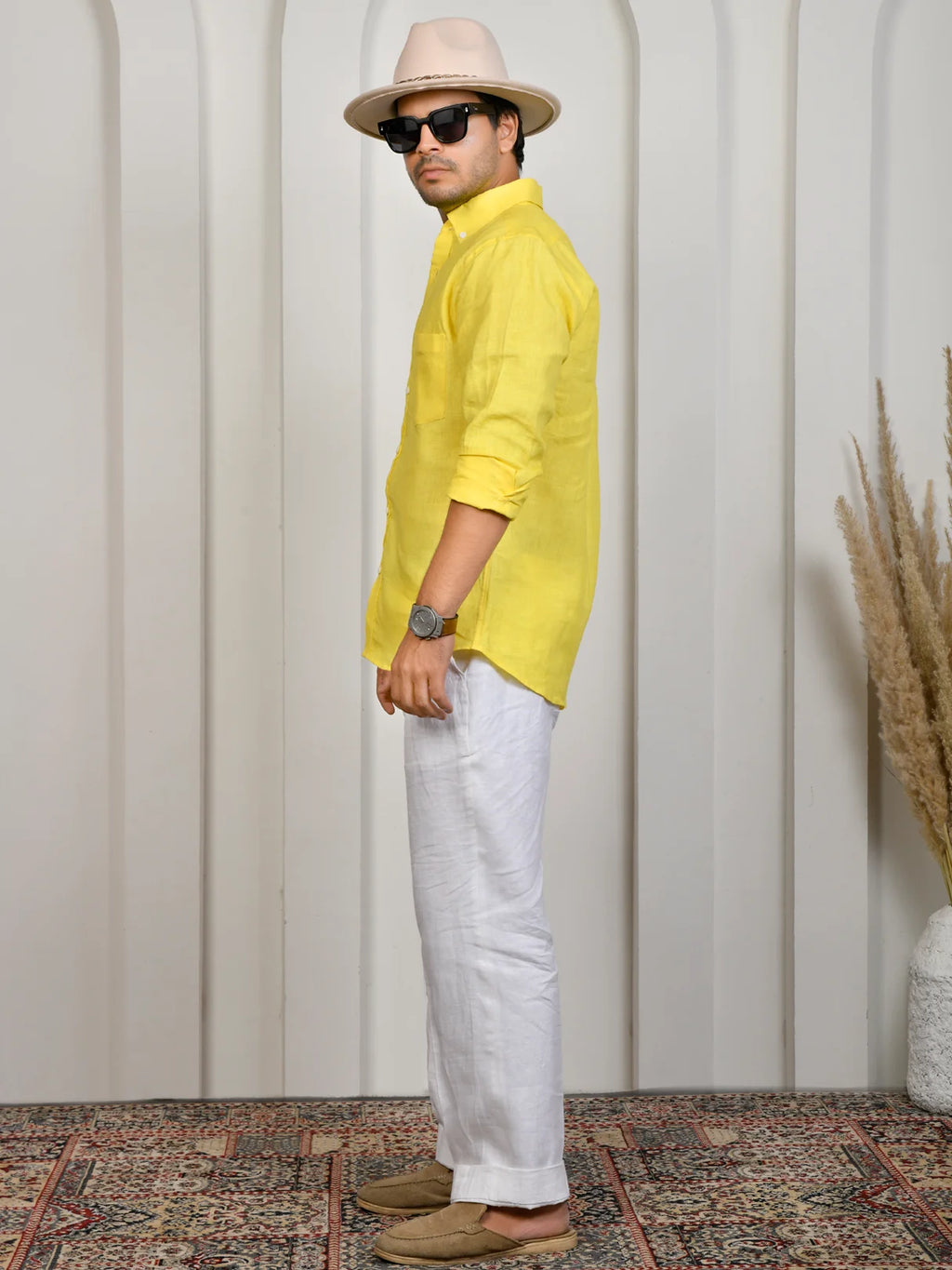 Solid Yellow Pure Linen Shirt