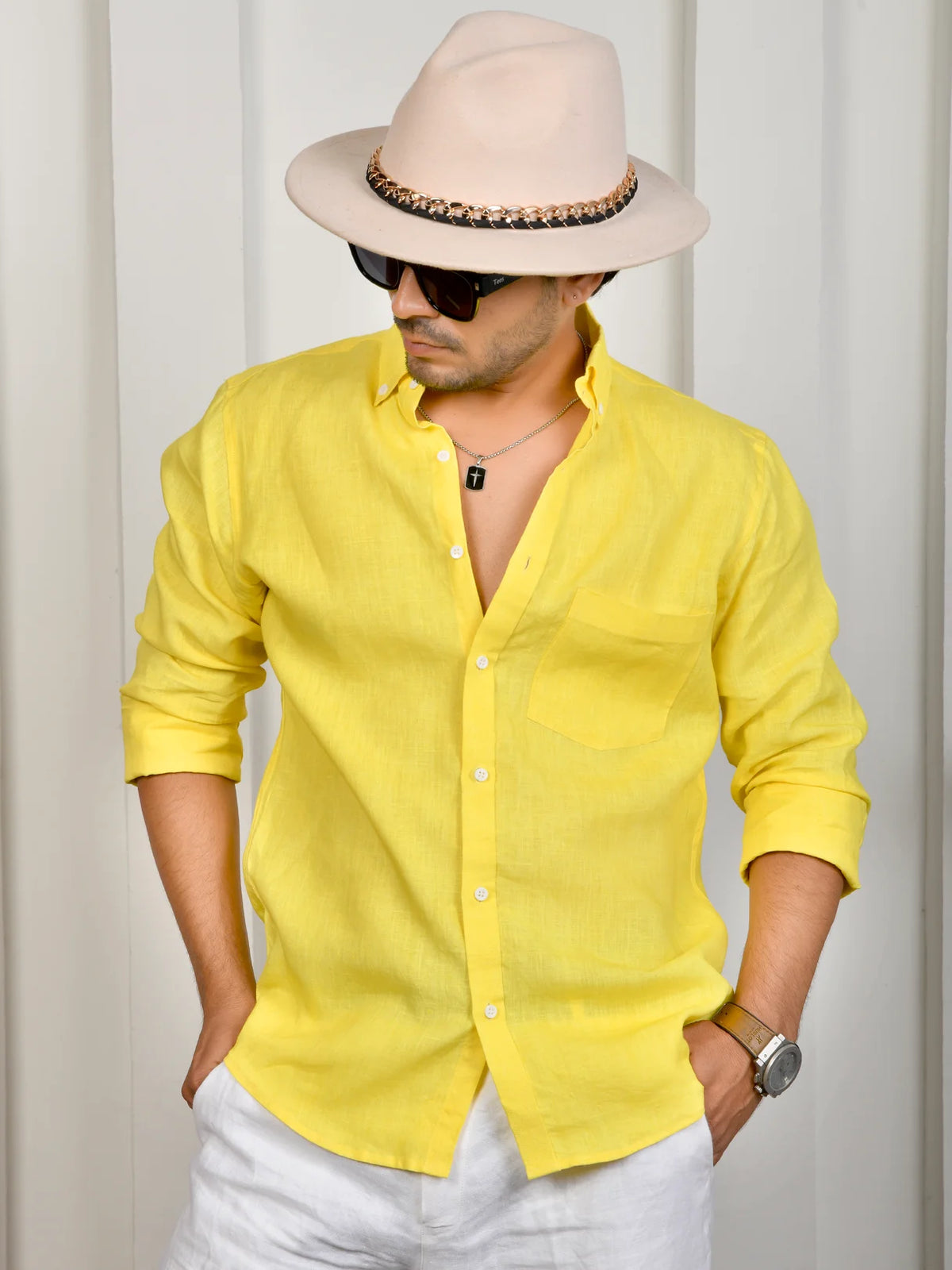 Solid Yellow Pure Linen Shirt
