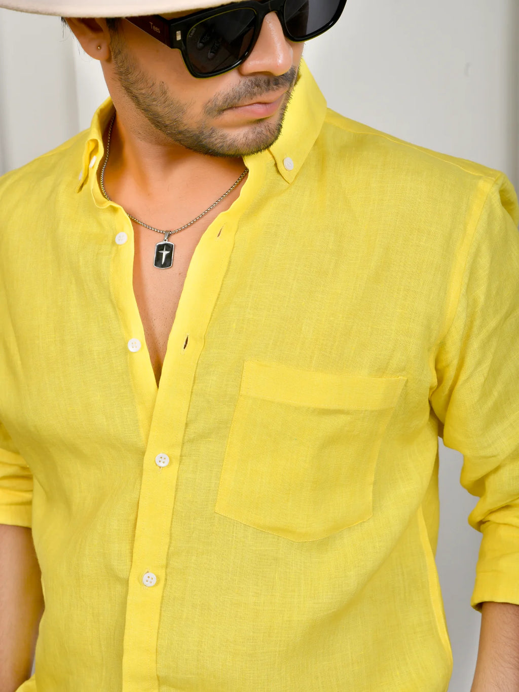 Solid Yellow Pure Linen Shirt
