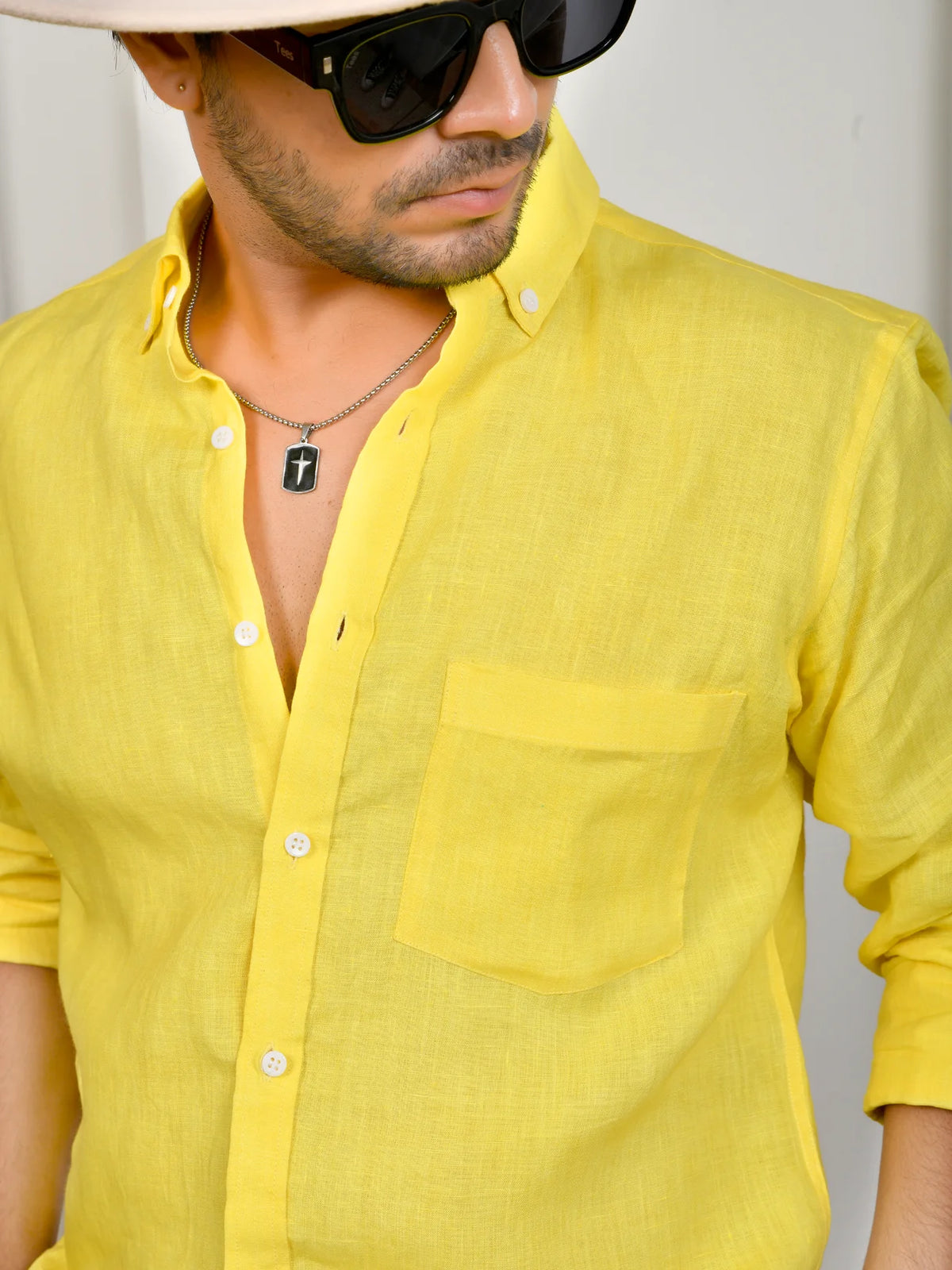 Solid Yellow Pure Linen Shirt