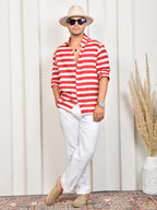 Stripes Red Pure Linen Shirt