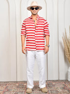 Stripes Red Pure Linen Shirt
