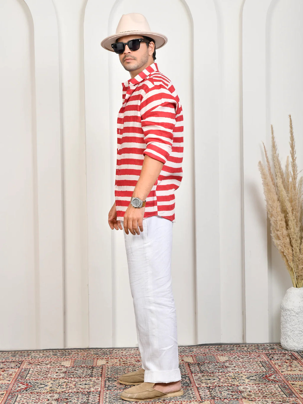 Stripes Red Pure Linen Shirt