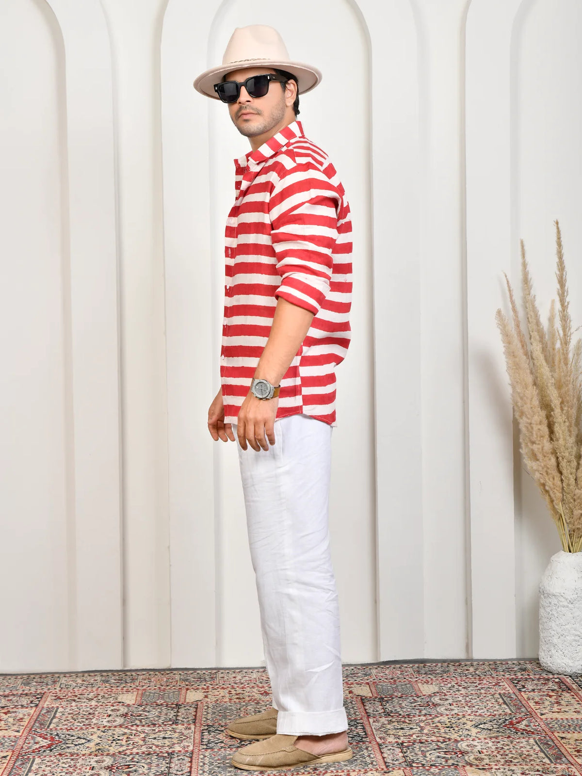 Stripes Red Pure Linen Shirt