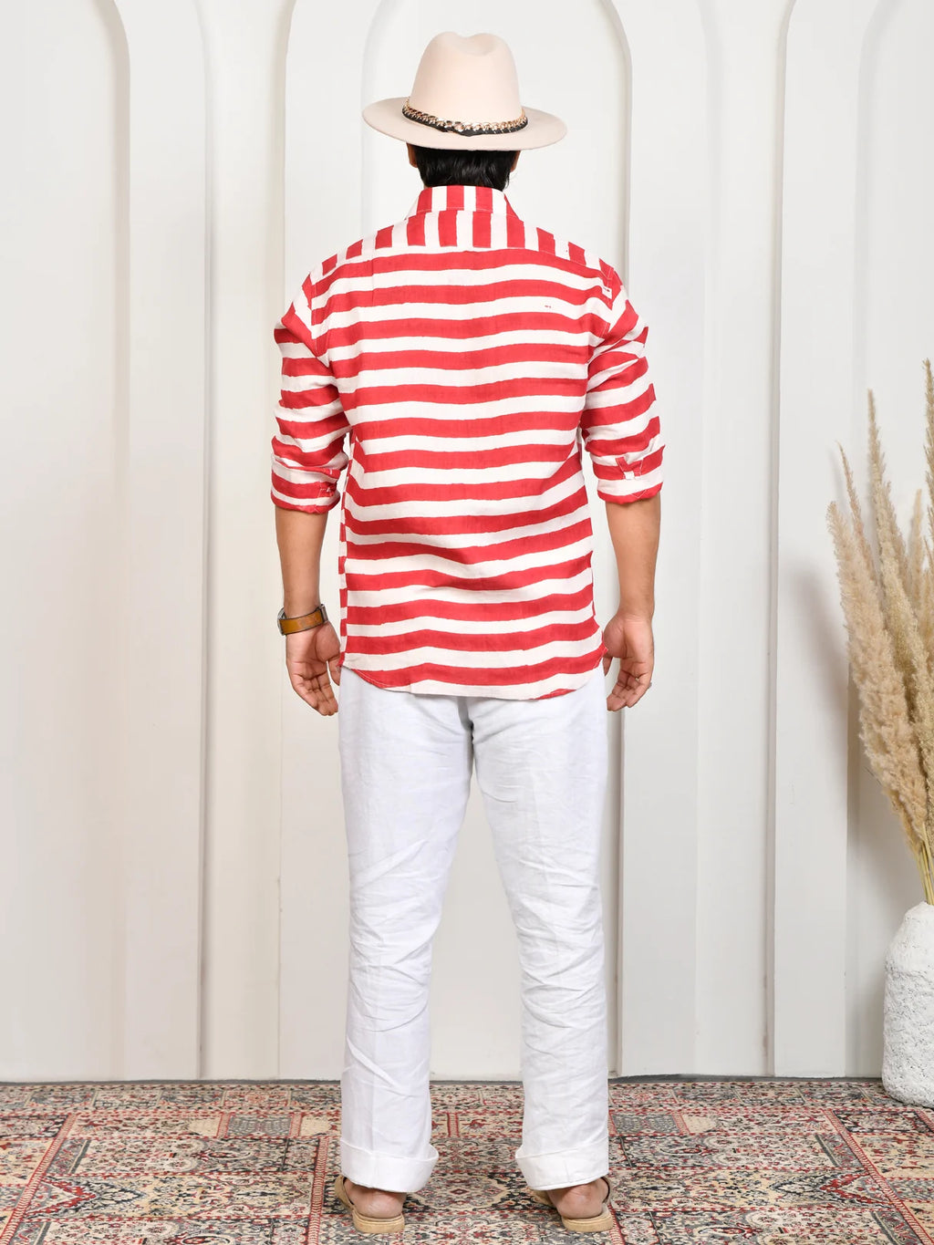 Stripes Red Pure Linen Shirt