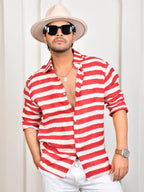 Stripes Red Pure Linen Shirt