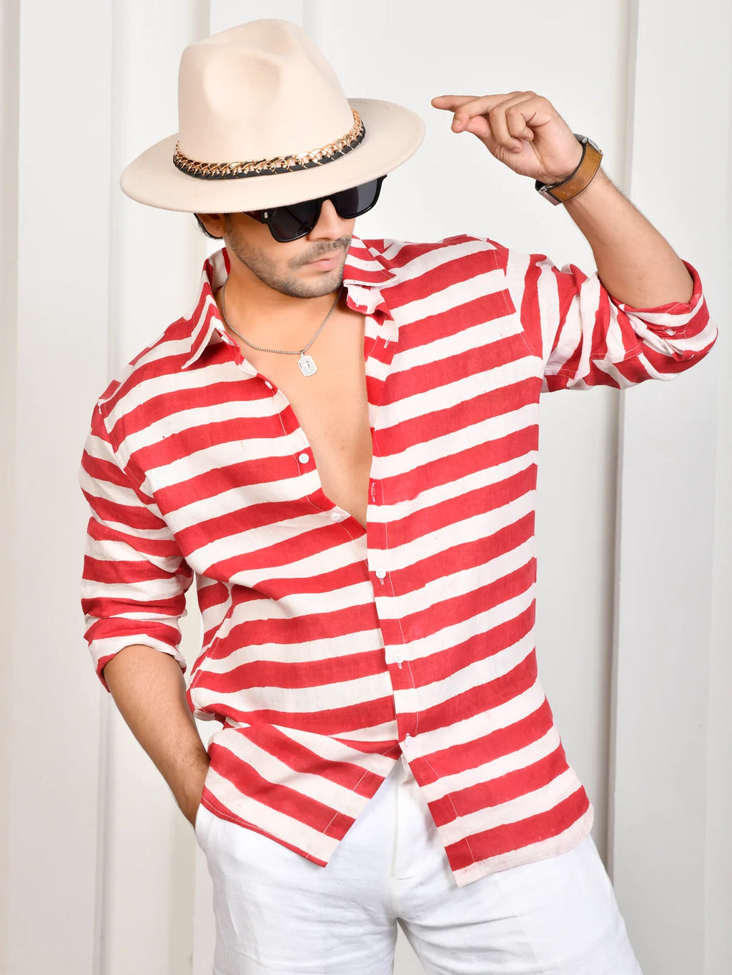 Stripes Red Pure Linen Shirt