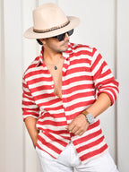 Stripes Red Pure Linen Shirt
