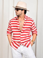 Stripes Red Pure Linen Shirt