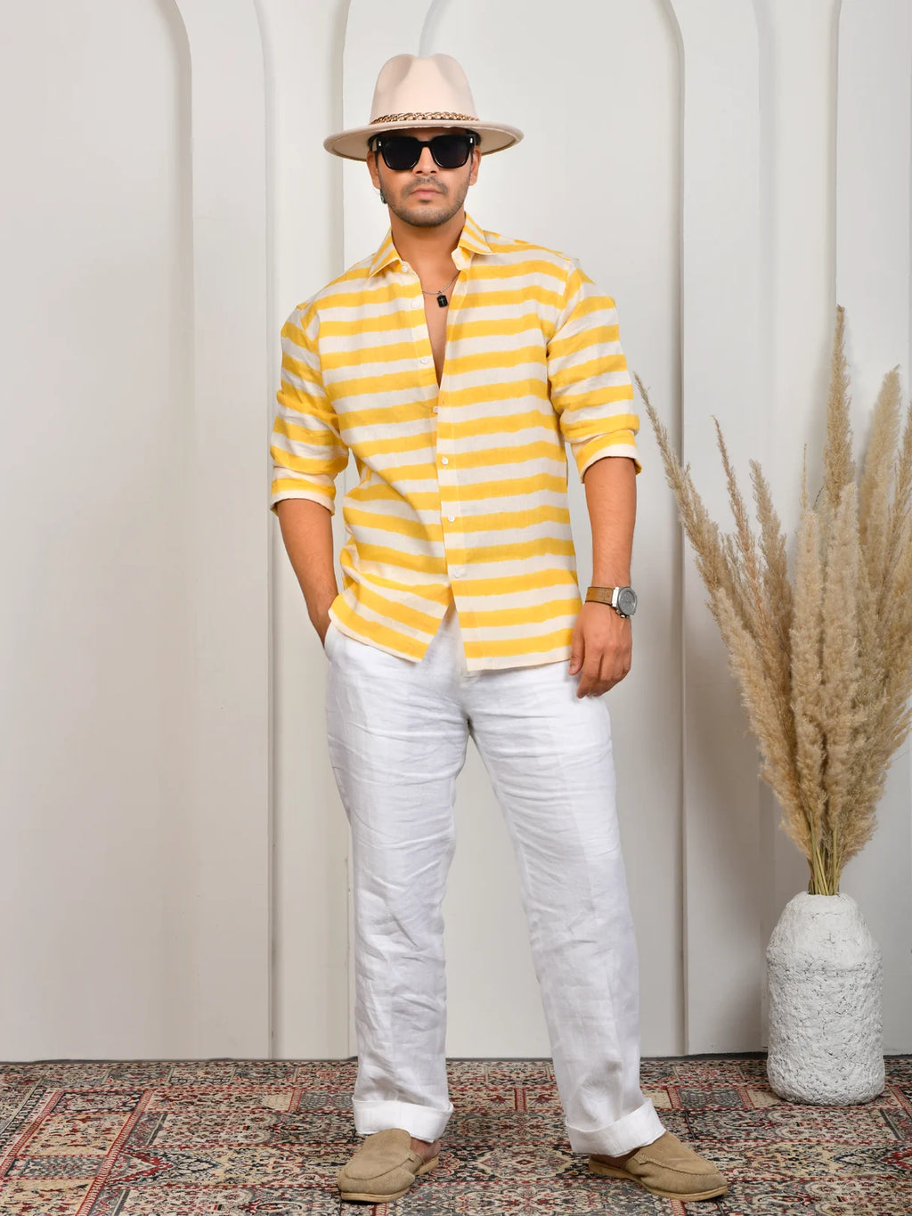 Stripe Yellow Pure Linen Shirt