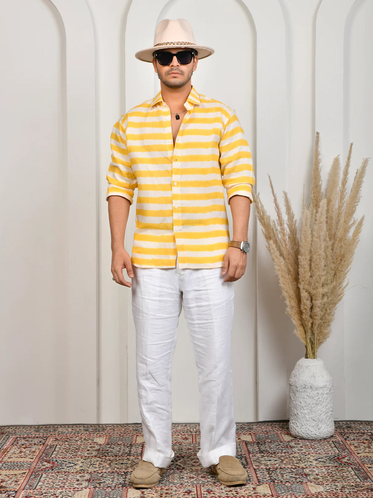 Stripe Yellow Pure Linen Shirt