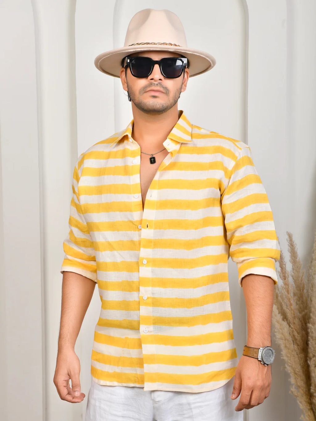 Stripe Yellow Pure Linen Shirt