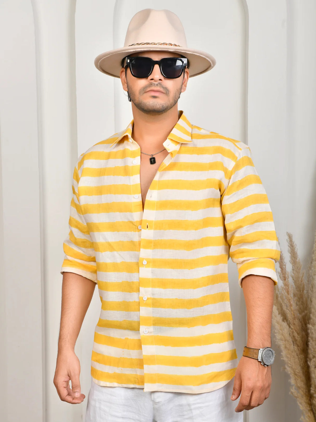 Stripe Yellow Pure Linen Shirt