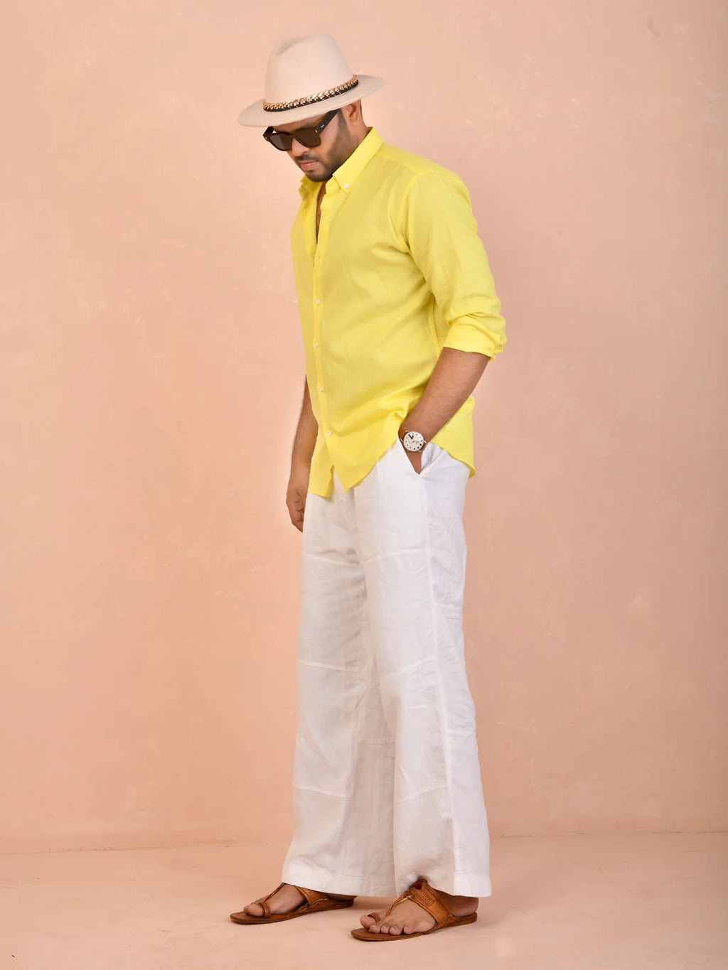 Solid Rich Yellow Pure Linen Shirt